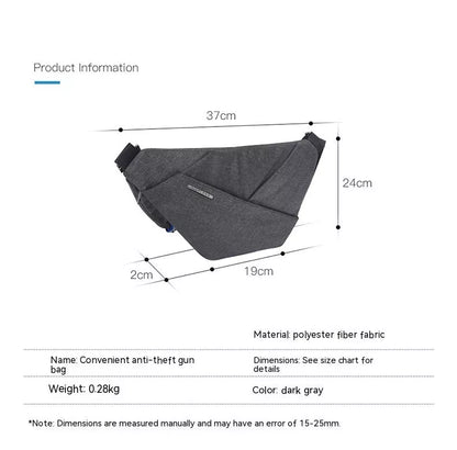 Dark gray digital storage canvas chest bag with anti-theft feature