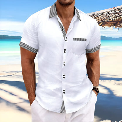 Men's slim fit striped casual shirt in pure cotton, shown on a hanger.