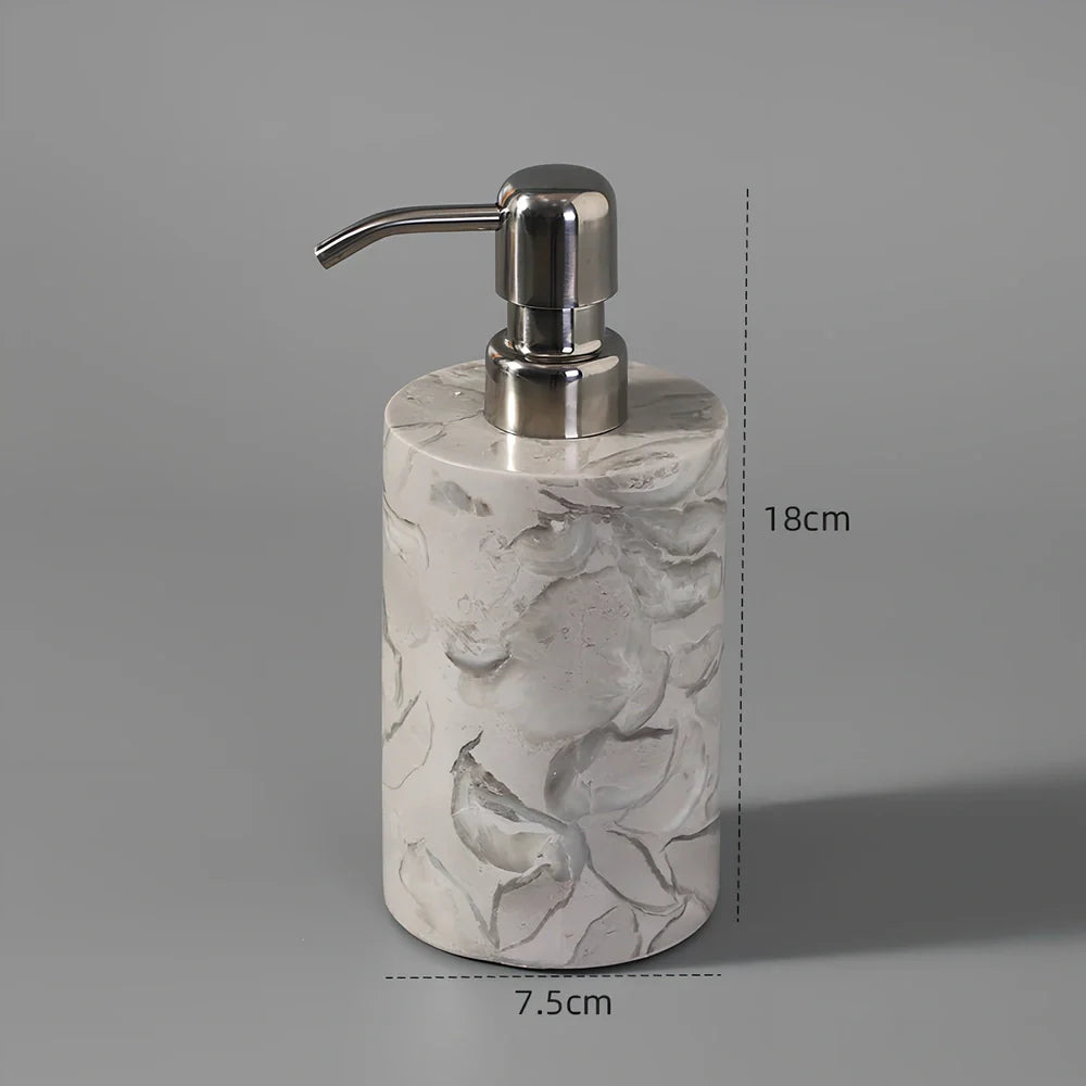 Bawang flower marble bathroom set with tissue box, 30x20cm tray, and lotion bottle in white veined stone