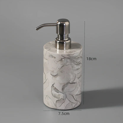 Bawang flower marble bathroom set with tissue box, 30x20cm tray, and lotion bottle in white veined stone