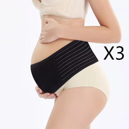 Adjustable mid-pregnancy abdominal support belt in pink, black, brown, and gray