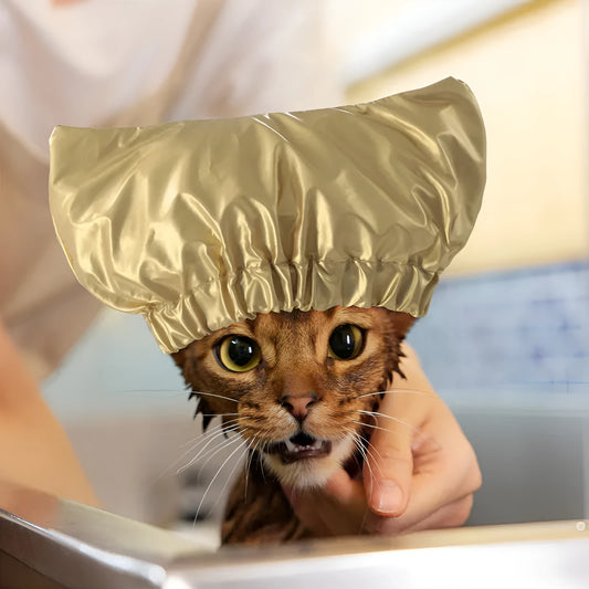 Non-woven fabric pet shower cap in silver colour for dog or cat ear protection during bath time