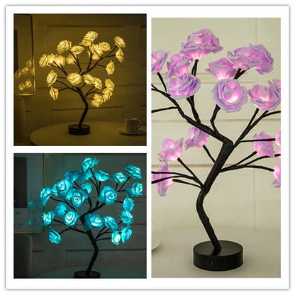 Elegant USB-powered LED rose lamp with warm lighting and versatile decoration options for bedroom and home decor