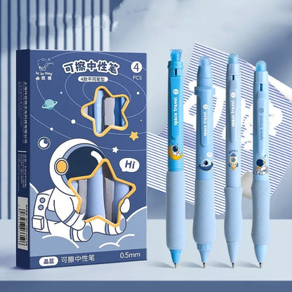 Cartoon-themed erasable gel pen with 0.5mm tip and press-action button.
