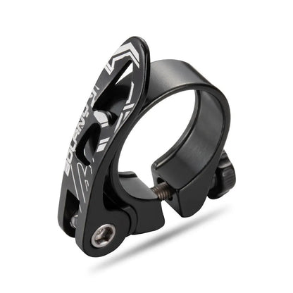 Aluminium bicycle seat tube clamp in black, red, gold, or blue colour options
