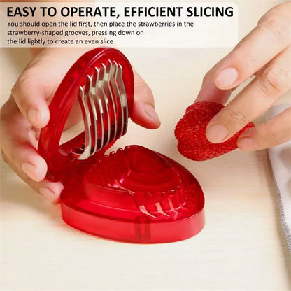 Red Strawberry Slicer with stainless steel blades for even fruit slices