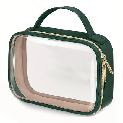 Transparent PVC lipstick storage wash bag with detachable chain showing cosmetic organisation