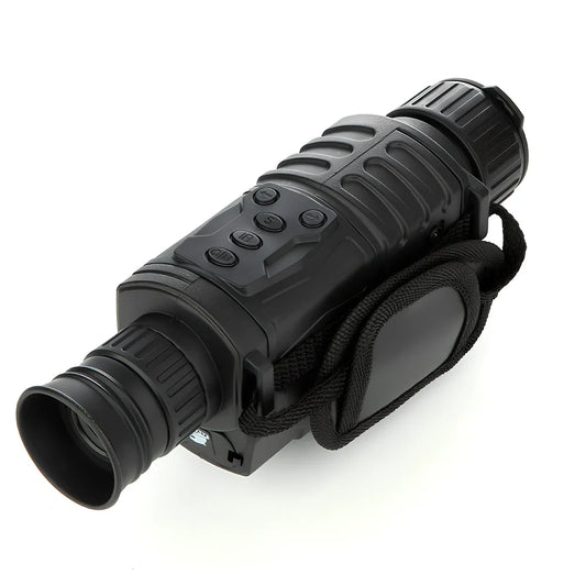 Black infrared monocular with 500m night vision range and 5x magnification for dark conditions
