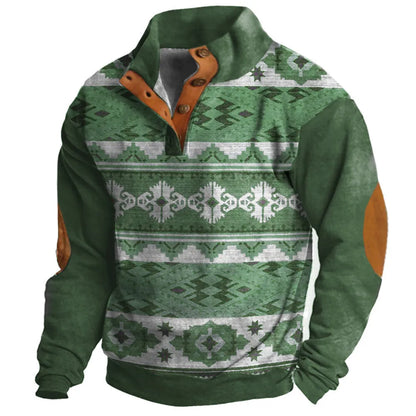 Loose four-button sweater with 3D digital printing texture in various colour options