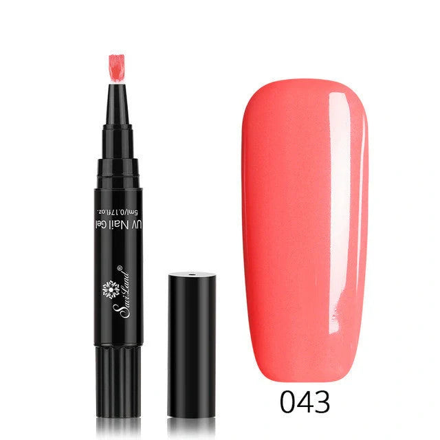 3-in-1 Gel Nail Varnish Pen with Glitter for One-Step Nail Art