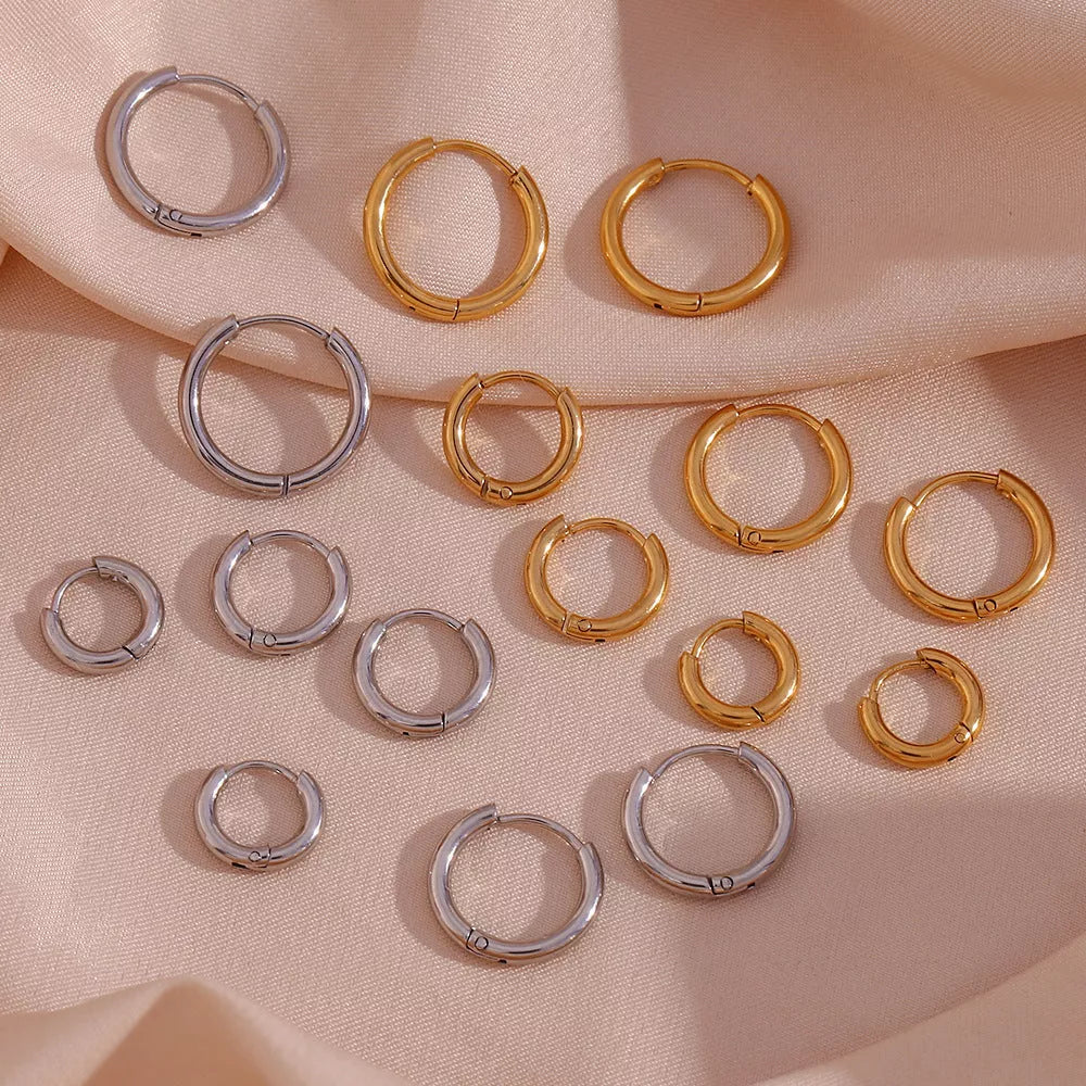 Stainless steel plated 18K ear hoop jewelry for women in golden and silver finishes