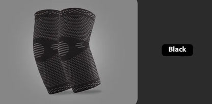 Knitted nylon elbow guard in black blue, black grey or skin colour, sizes S M L XL, single sports elbow pad