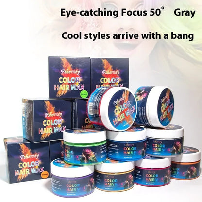120g hair styling clay pot in one of nine colours: White, Orange, Red, Yellow, Blue, Green, Purple, Rose Red, or Granny Grey