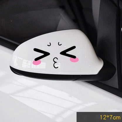 Reflective cartoon car stickers on vehicle rearview mirror in black and white styles