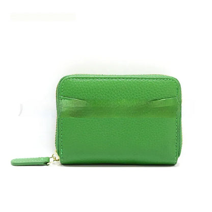 Genuine leather men's and women's zipper coin storage purse in black with sewing line detail.