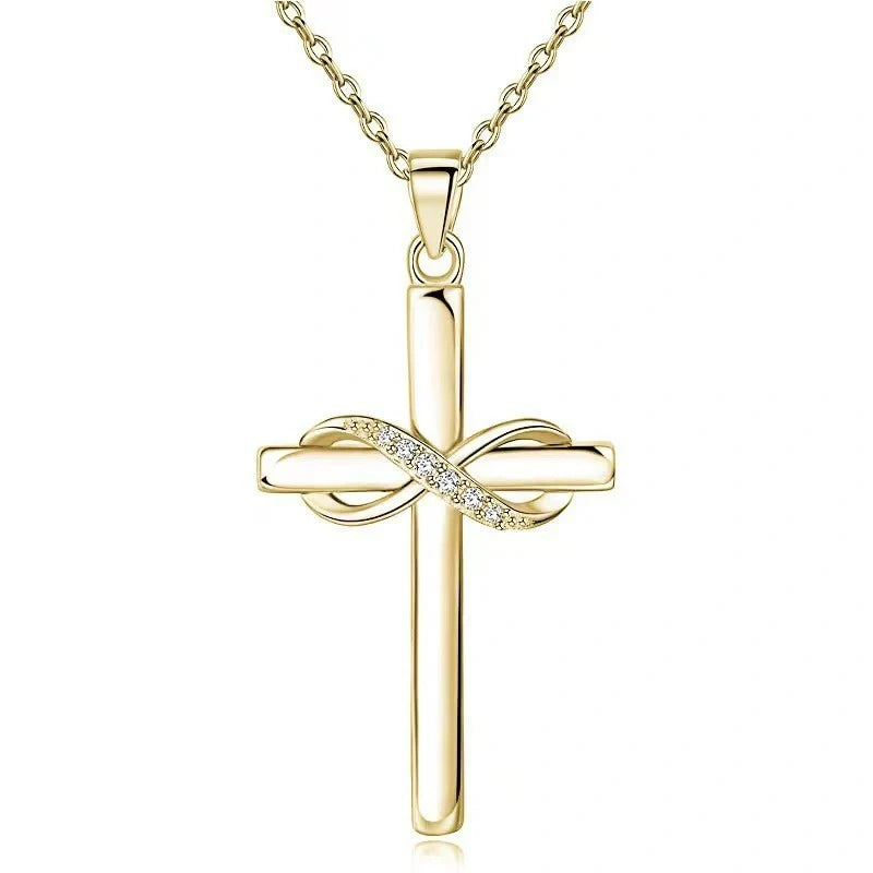 Elegant cross infinity pendant necklace with gold or silver finish, a timeless accessory for modern women