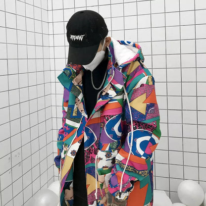 Graffiti Trench Coat in 100% cotton with unique urban design, available in multiple sizes
