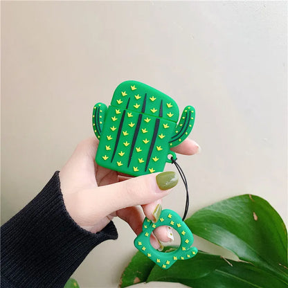 Silicone AirPods cover with cartoon animal pendant and ring chain in five colour options