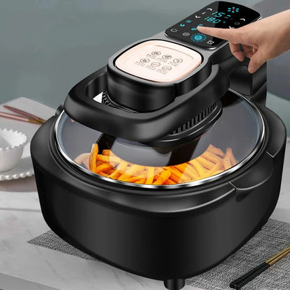 Green air fryer with touch controls measuring 335x325x295mm with 6-litre capacity