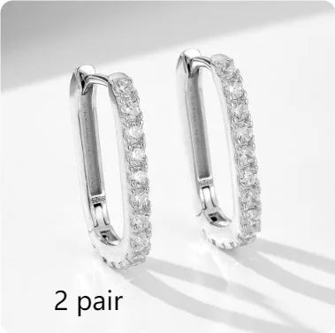 S925 sterling silver oval zircon earrings with geometric design and ear clip back