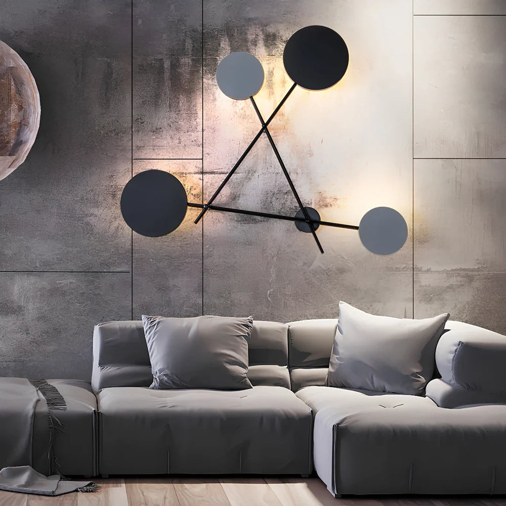 Triangular iron LED wall lamp with black finish and modern geometric design for home lighting