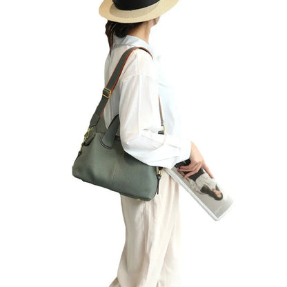 Women's genuine leather cross-body shoulder bag in horizontal square design with multiple internal compartments