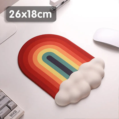 Silicone cloud pattern wrister mouse pad and matching keyboard support on a desk