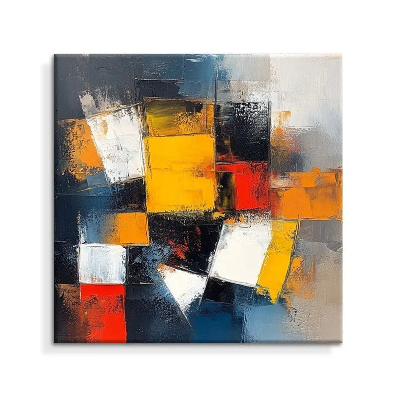 Hand-painted abstract oil painting on canvas, square unframed one-panel wall art, rolled for delivery
