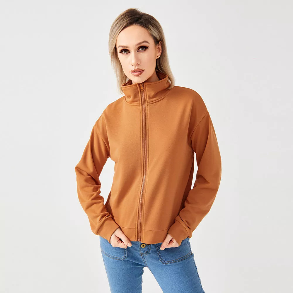 Women's SkyBlue and Apricot Zipper Sweatshirt, lightweight and comfortable for any season
