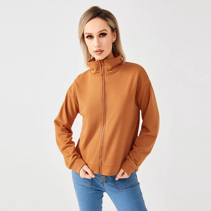 Women's SkyBlue and Apricot Zipper Sweatshirt, lightweight and comfortable for any season