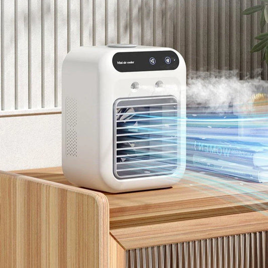 Portable air conditioner with water cooling and humidifying capabilities, ideal for indoor climate control in home, office, or car