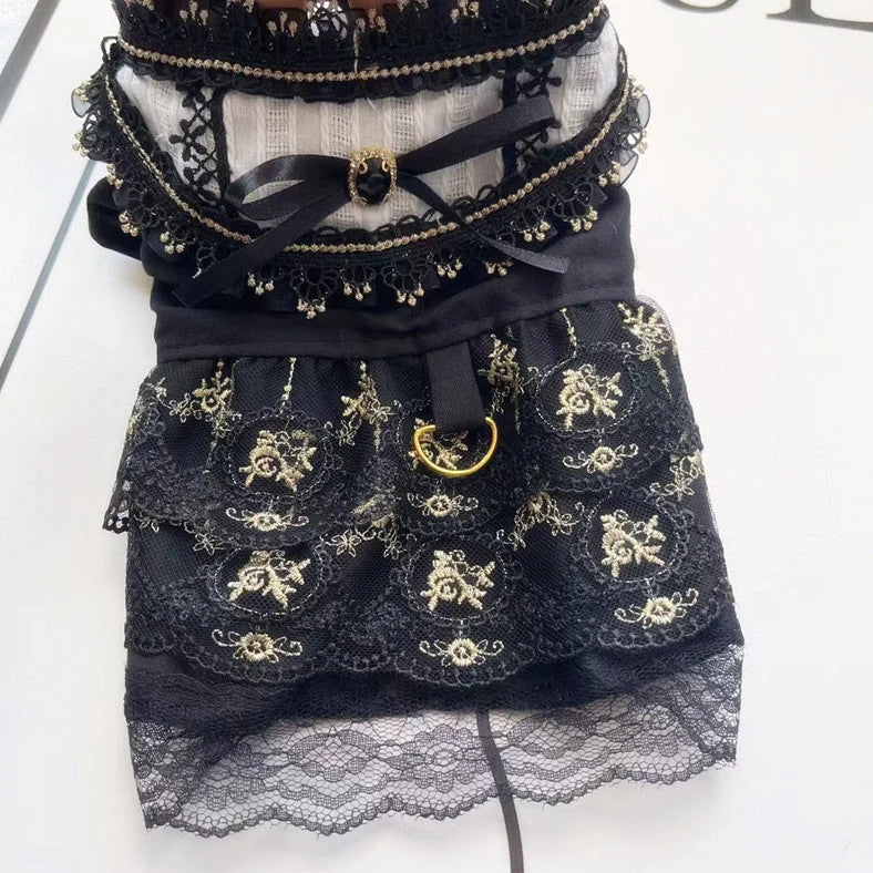 Golden skirt pet clothing for cats and dogs with gothic princess style design