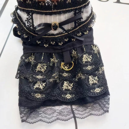 Golden skirt pet clothing for cats and dogs with gothic princess style design