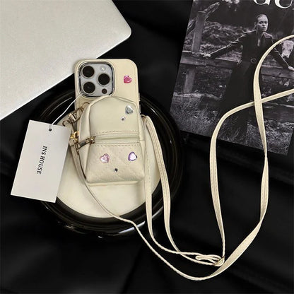Stylish Crossbody Phone Wallet with Removable Strap for Apple iPhones in White, Black, and Pink Colors