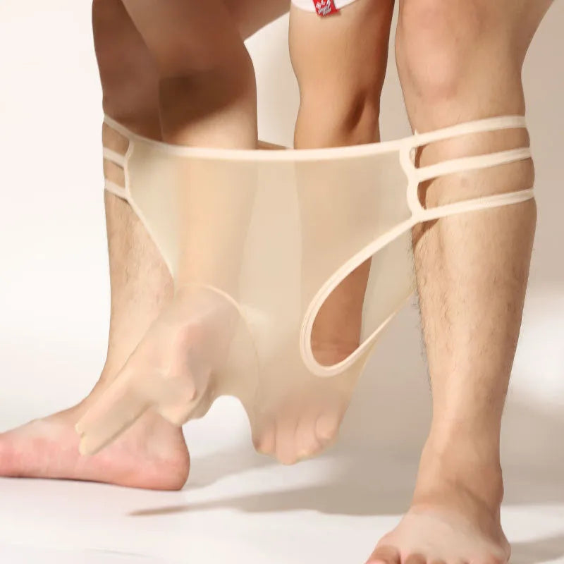 Men's transparent nylon elephant nose shorts in multiple colours on a white background.