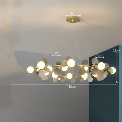 Nordic minimalist chandelier with multiple light heads in metal and glass construction