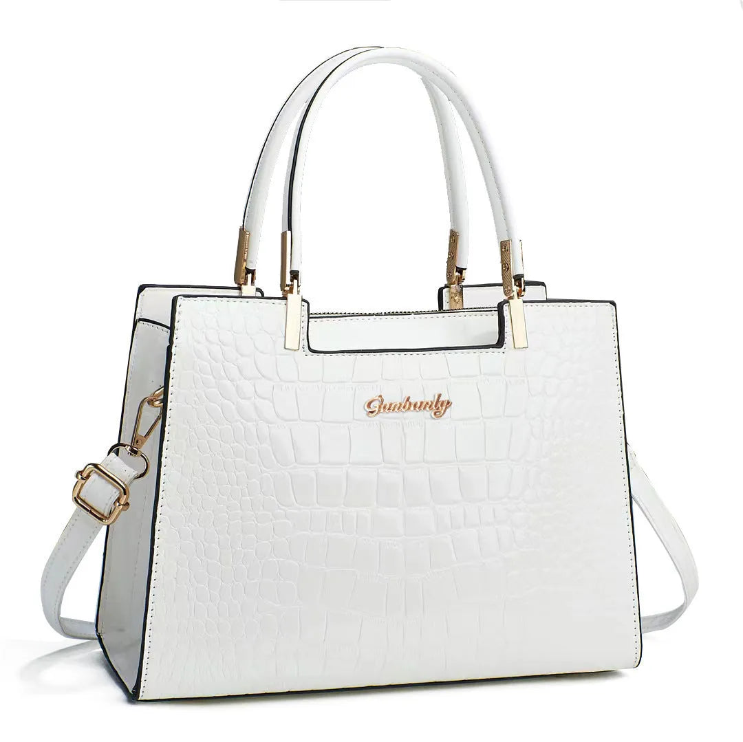 Ladies' PU leather one-shoulder handbag in horizontal square shape, shown in available colour options