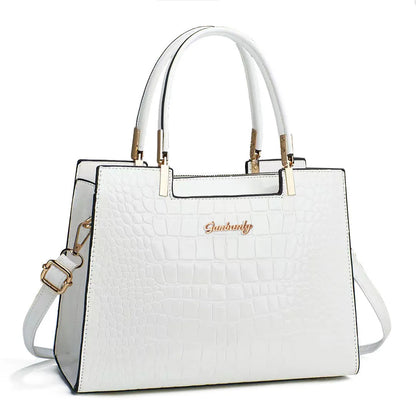 Ladies' PU leather one-shoulder handbag in horizontal square shape, shown in available colour options