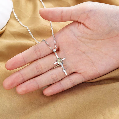 Gold and silver sunflower cross pendant necklace for women, made from durable copper