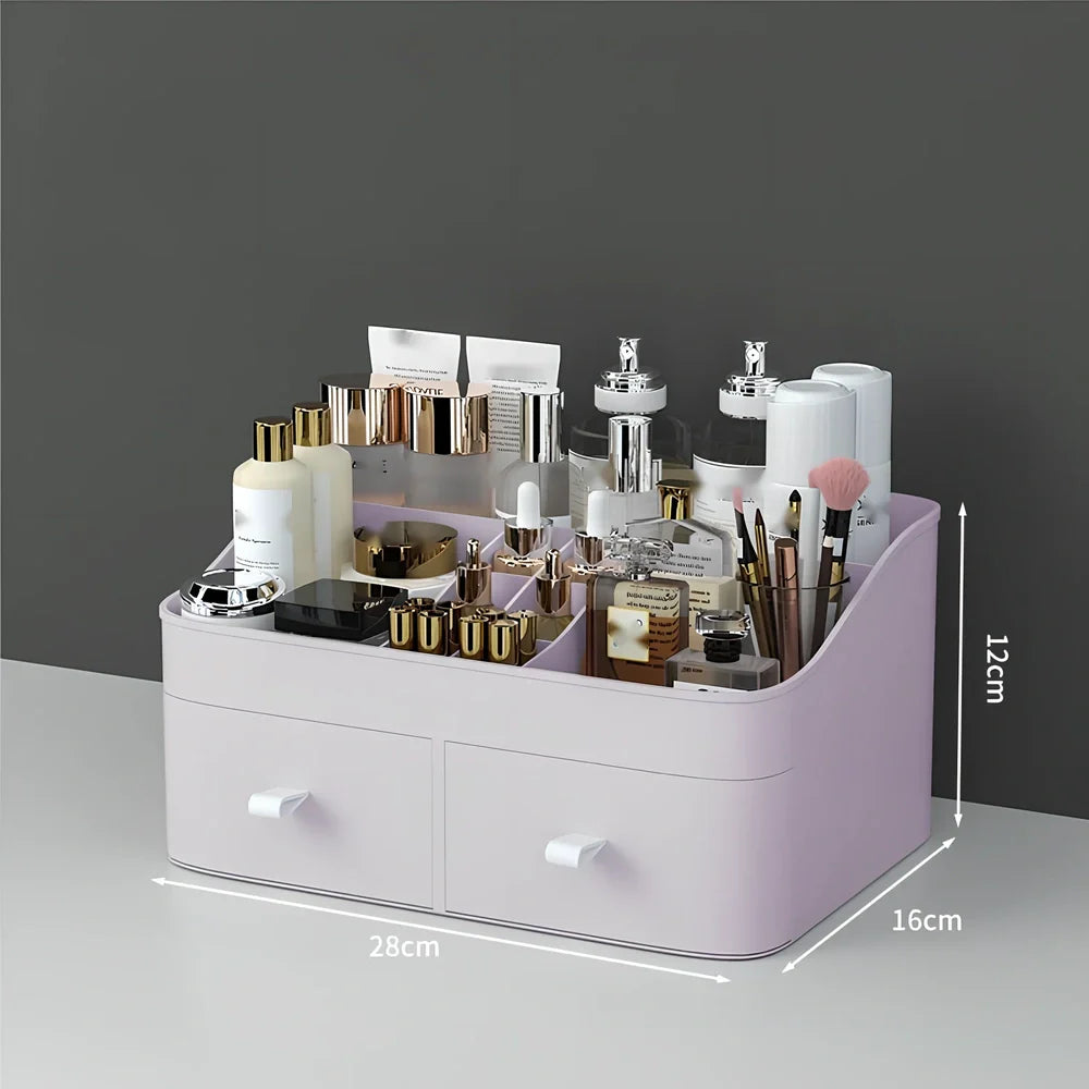 Rectangular toiletries organiser in white with Nordic design on wooden desktop