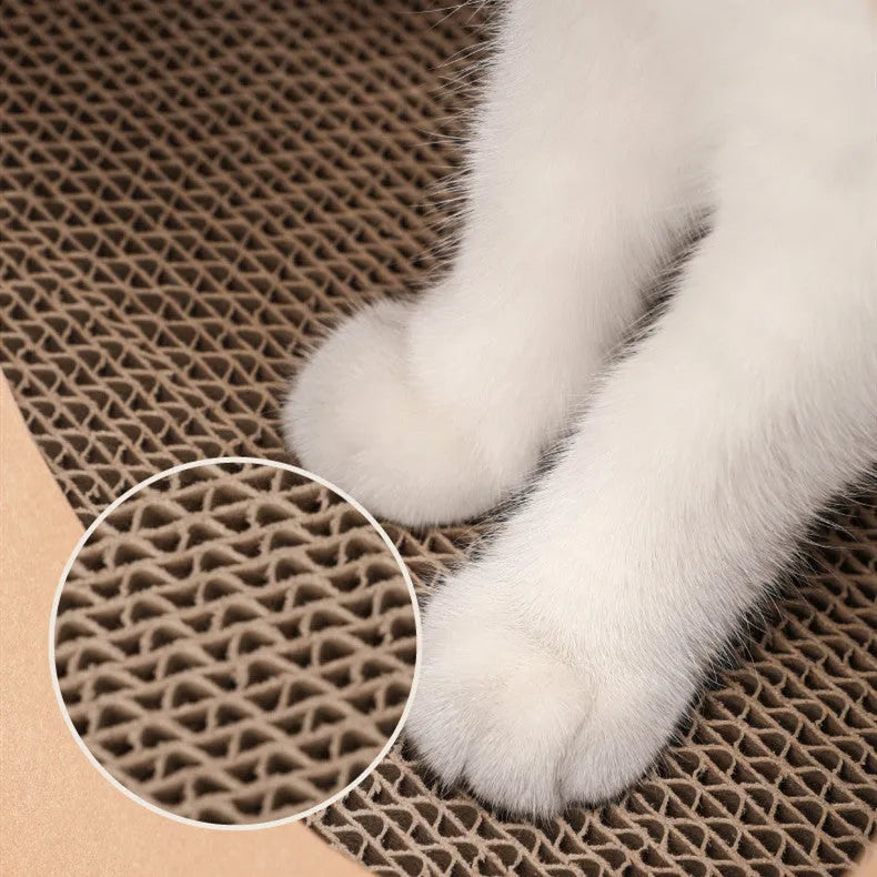 Brown cat scratch board integrated with paper bag nest measuring 40cm wide x 53cm high