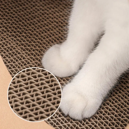 Brown cat scratch board integrated with paper bag nest measuring 40cm wide x 53cm high