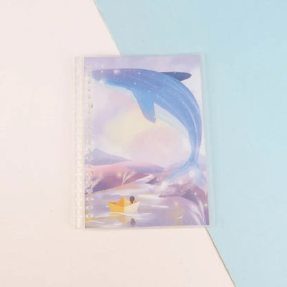Hard cover A5 and B5 notebook with animal painting designs like whales and fruit, showing coil binding.