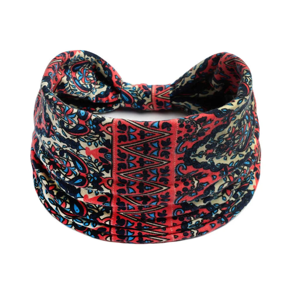 Bohemian cloth yoga sports headband with floral and polka dot patterns, available in multiple colours.