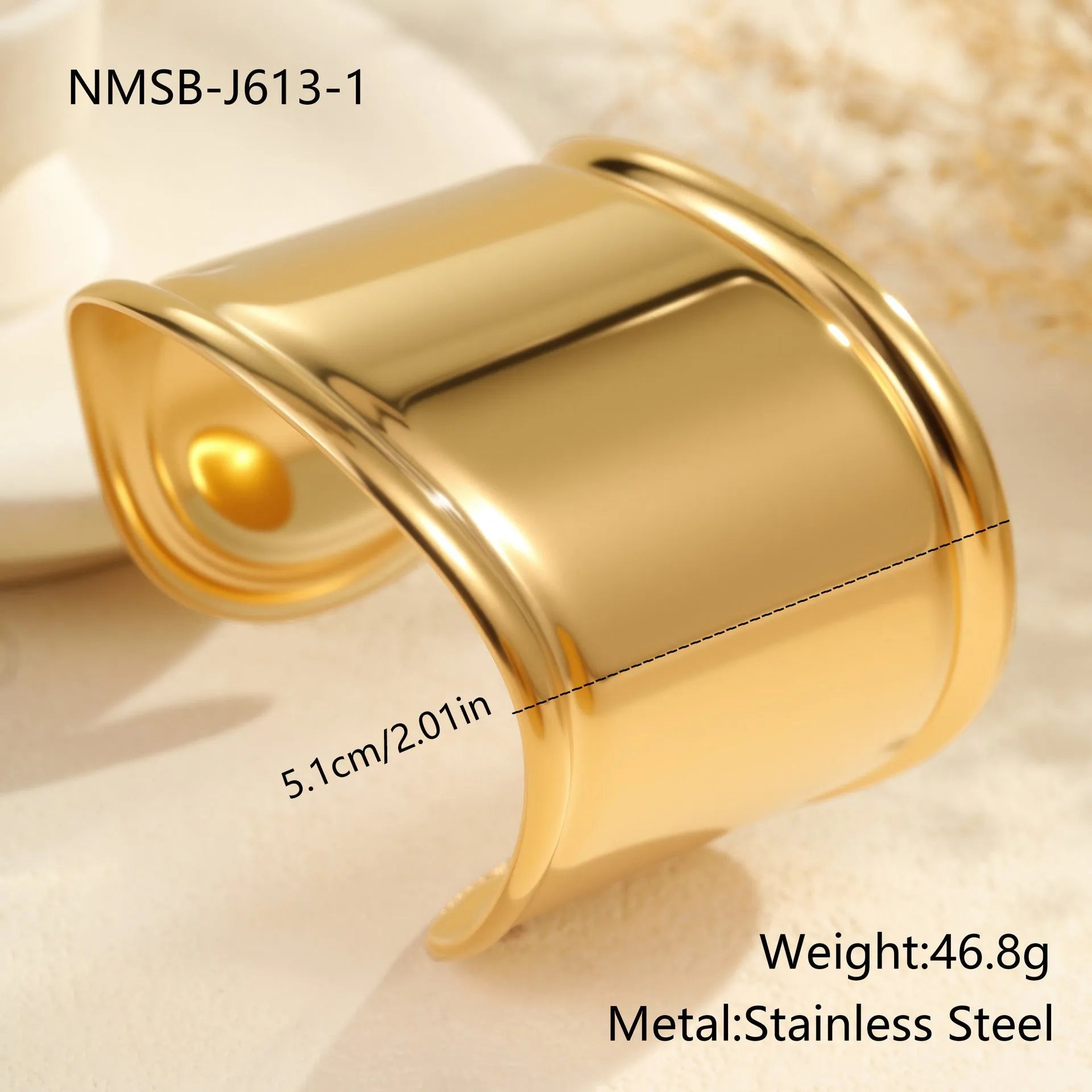 Women's gold-plated wide bracelet with exaggerated niche opening and geometric wave design