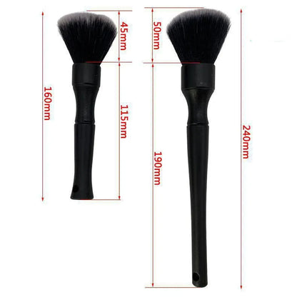 Black car detailing brush with soft pig hair bristles and PP plastic handle in 24cm and 16cm sizes.
