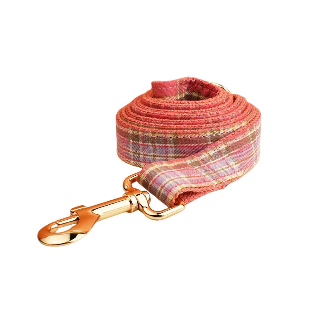 Plaid cloth dog collar and leash set with bow and vest for special occasions