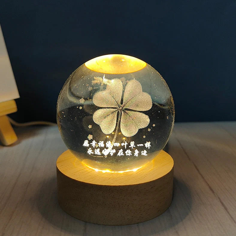 White crystal ball night light with USB plug showing uniform illumination and decorative design options