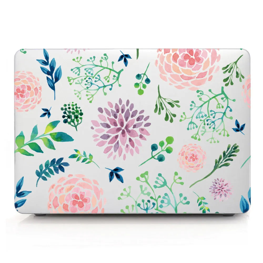 Plastic protective shell with floral pattern for Apple MacBook laptop showing sampling flower design