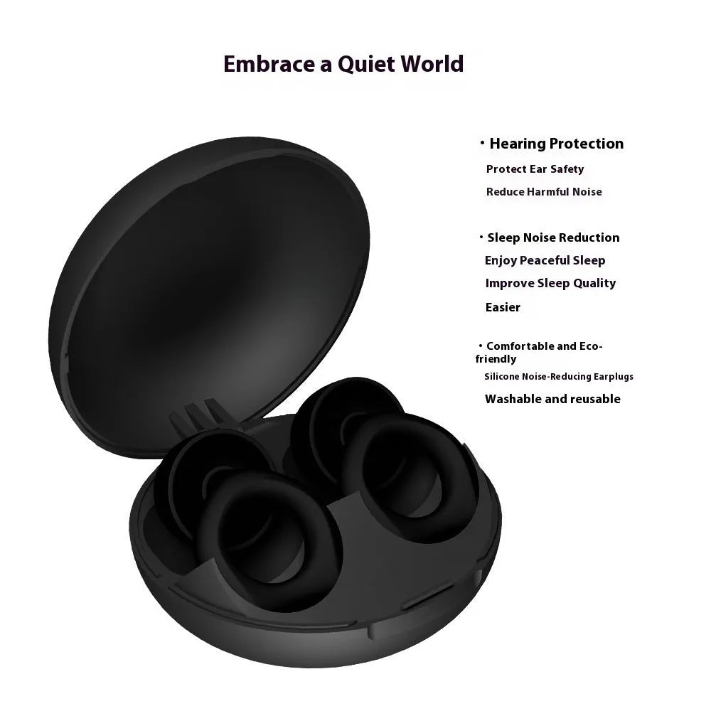 A pair of silicone soundproof earplugs in one of five colours: black, blue, green, purple, or white.